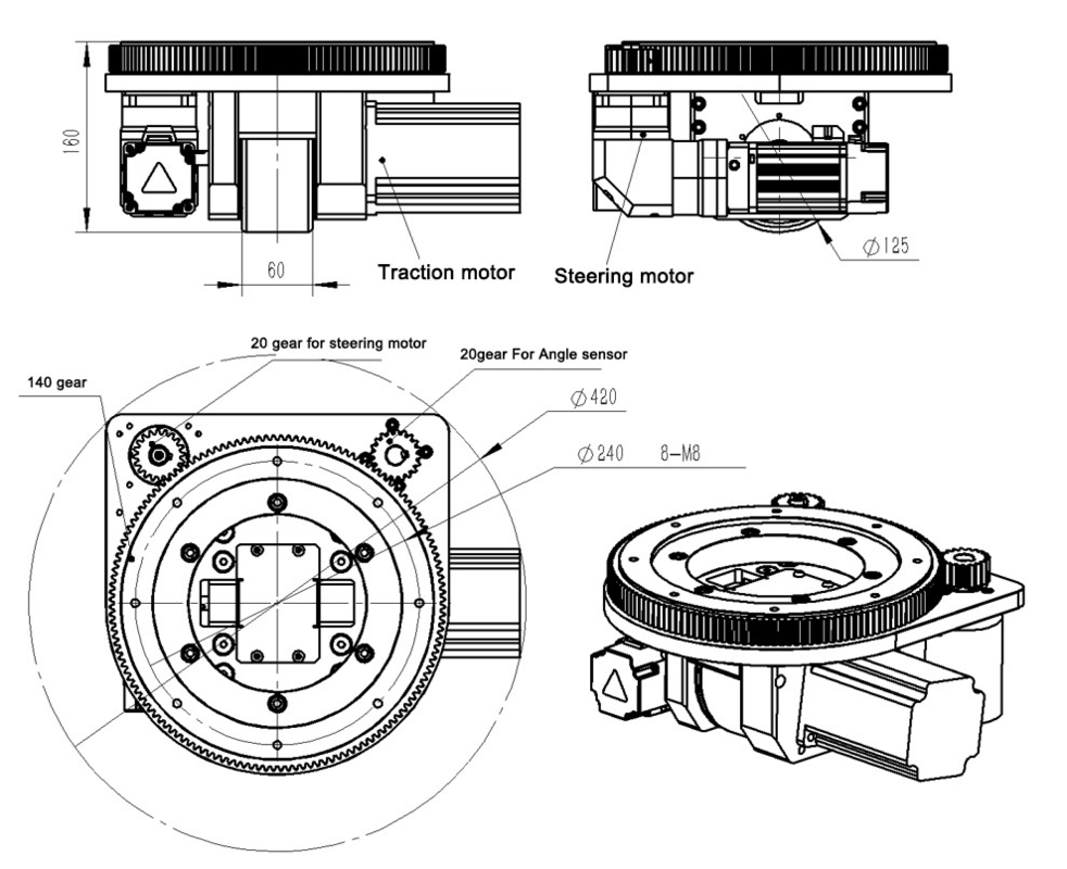 ZL-160 удваивают колесо привода AGV поддержки построенное в редукторе планетарной шестерни