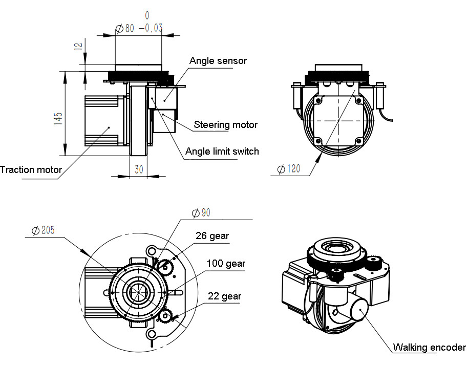 Частей погрузочно-разгрузочного оборудования руля Agv ZL-145 колеса omni мини материальных небольшие
